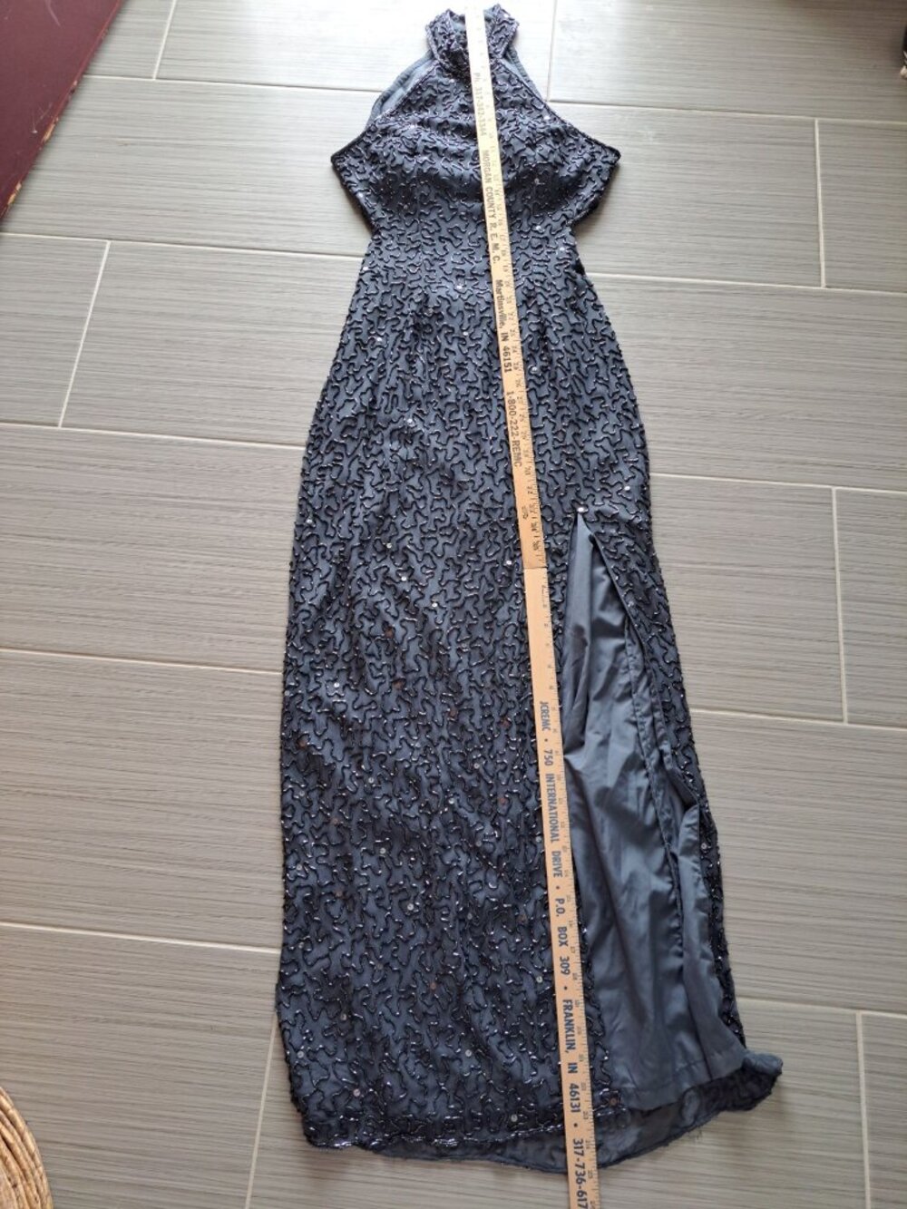 Andretta Donnatello Beaded Halter Neck Maxi Gown Dress Open Back Slit L Formal - Picture 12 of 13